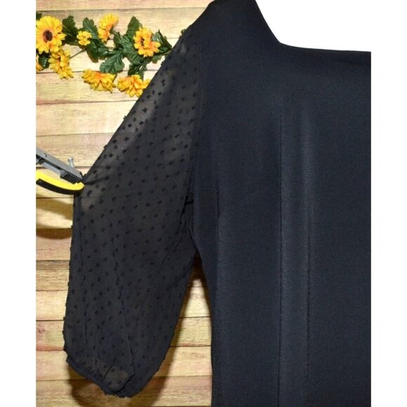 Adrianna Papell Black Swiss Dot Sheer Sleeve Blouse Top Plus Size 3X Square Neck - Picture 3 of 8